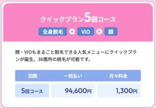 フレイアクリニッククイックプラン5回コース（全身脱毛＋VIO＋顔）
