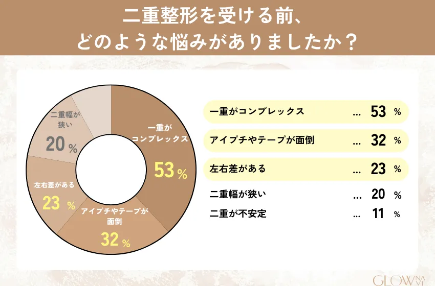 二重整形を受ける前、どのような悩みがあったかに関するアンケート結果